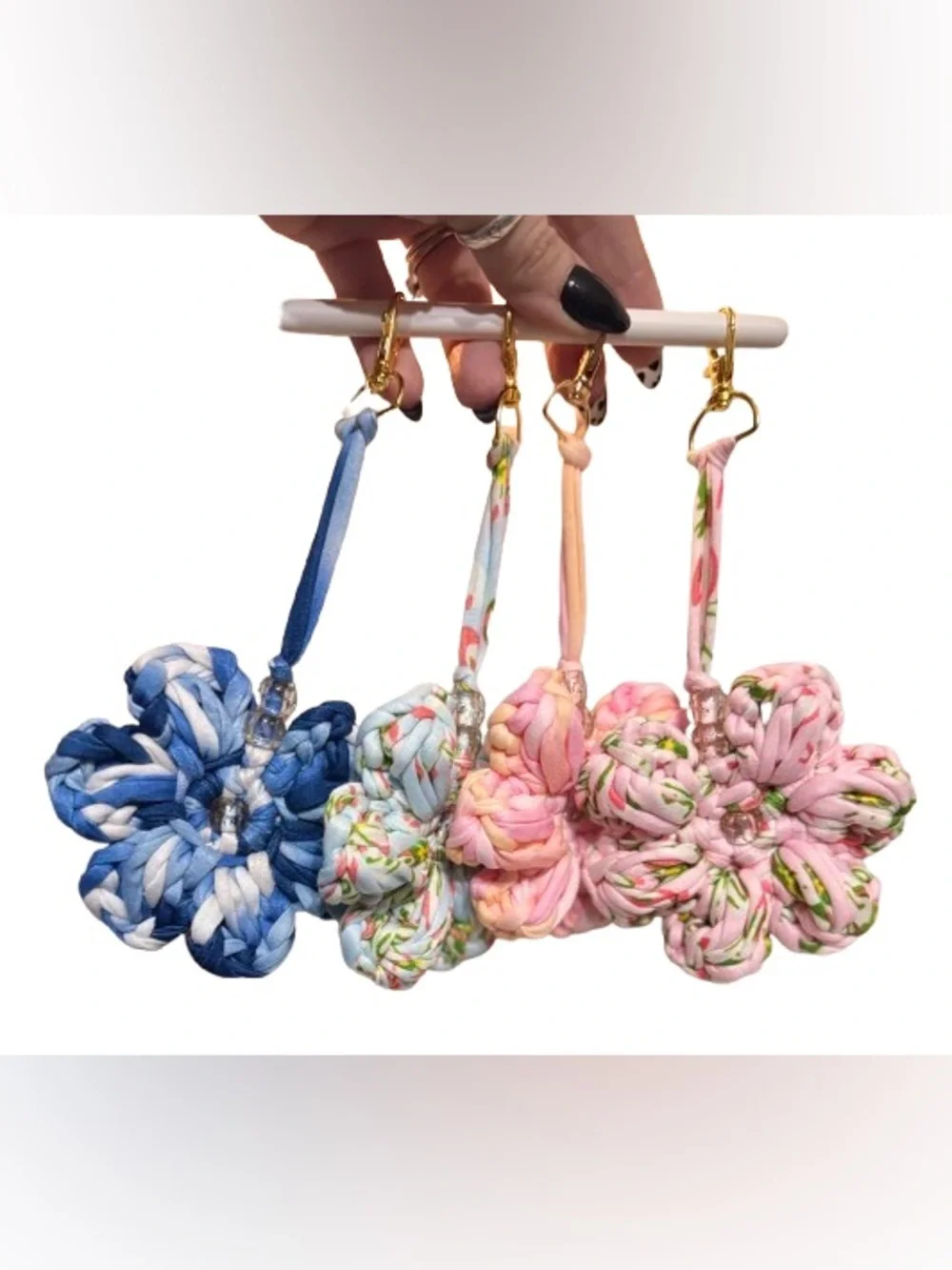 Handmade Crochet Floral Bag Charm - Choice of 1 - Picture 2 of 10